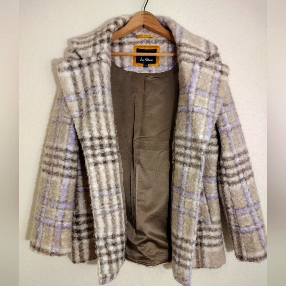 Sam Edelman Cream & Lavender Plaid Teddy Jacket Textured Blazer Coat - Picture 12 of 13